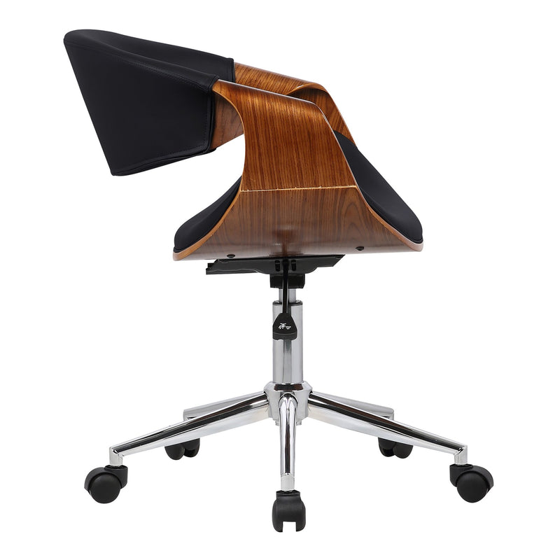 Geneva Mid-Century Office Chair in Chrome finish with Black Faux Leather and Walnut Veneer Arms - Furniture City (CA)l
