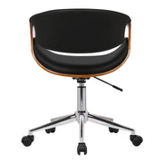 Geneva Mid-Century Office Chair in Chrome finish with Black Faux Leather and Walnut Veneer Arms - Furniture City (CA)l