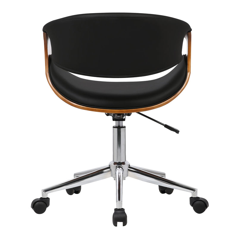 Geneva Mid-Century Office Chair in Chrome finish with Black Faux Leather and Walnut Veneer Arms - Furniture City (CA)l
