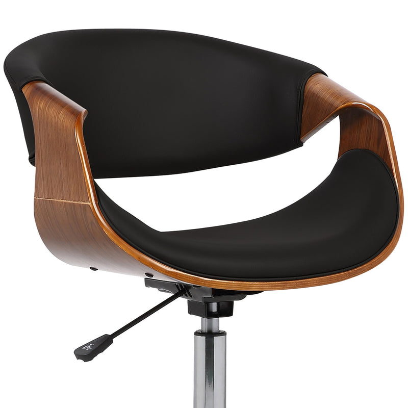 Geneva Mid-Century Office Chair in Chrome finish with Black Faux Leather and Walnut Veneer Arms - Furniture City (CA)l
