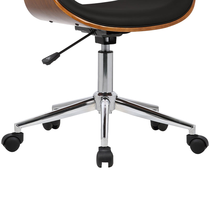 Geneva Mid-Century Office Chair in Chrome finish with Black Faux Leather and Walnut Veneer Arms - Furniture City (CA)l