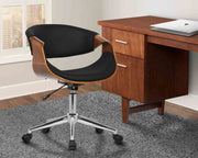 Geneva Mid-Century Office Chair in Chrome finish with Black Faux Leather and Walnut Veneer Arms - Furniture City (CA)l