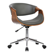 Geneva Mid-Century Office Chair in Chrome finish with Gray Faux Leather and Walnut Veneer Arms - Furniture City (CA)l