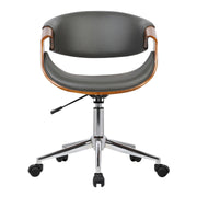 Geneva Mid-Century Office Chair in Chrome finish with Gray Faux Leather and Walnut Veneer Arms - Furniture City (CA)l