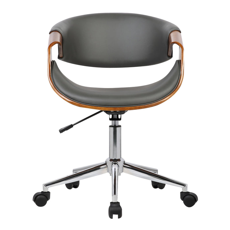 Geneva Mid-Century Office Chair in Chrome finish with Gray Faux Leather and Walnut Veneer Arms - Furniture City (CA)l