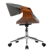 Geneva Mid-Century Office Chair in Chrome finish with Gray Faux Leather and Walnut Veneer Arms - Furniture City (CA)l