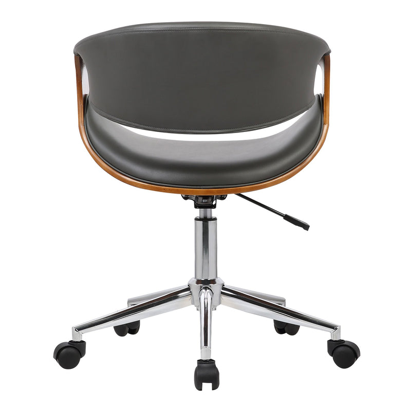 Geneva Mid-Century Office Chair in Chrome finish with Gray Faux Leather and Walnut Veneer Arms - Furniture City (CA)l