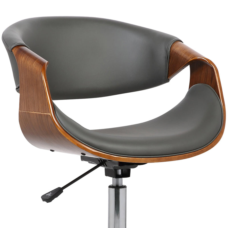 Geneva Mid-Century Office Chair in Chrome finish with Gray Faux Leather and Walnut Veneer Arms - Furniture City (CA)l
