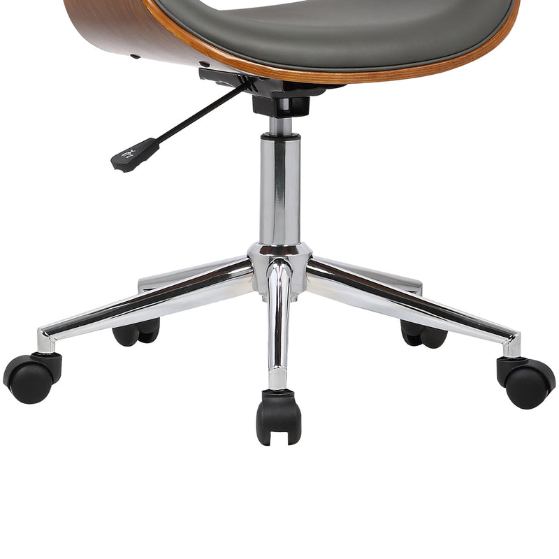 Geneva Mid-Century Office Chair in Chrome finish with Gray Faux Leather and Walnut Veneer Arms - Furniture City (CA)l