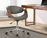 Geneva Mid-Century Office Chair in Chrome finish with Gray Faux Leather and Walnut Veneer Arms - Furniture City (CA)l