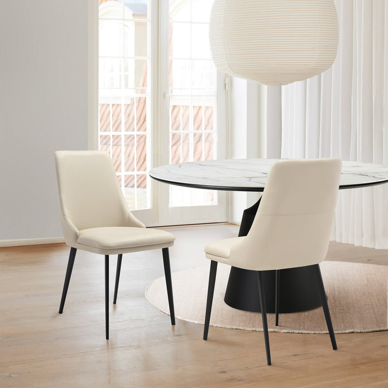 Genesis Upholstered Dining Chair in Beige Faux Leather with Black Metal Legs - Set of 2 - Furniture City (CA)l