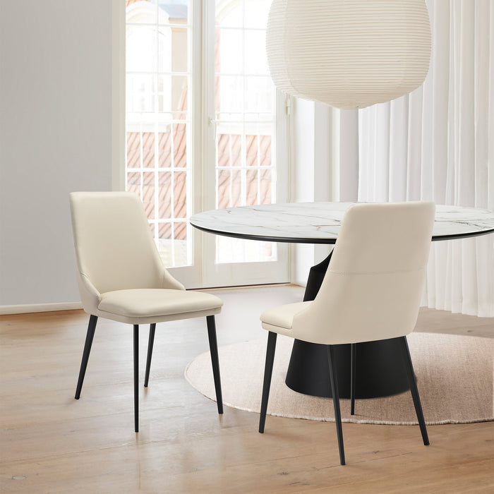 Genesis Upholstered Dining Chair in Beige Faux Leather with Black Metal Legs - Set of 2