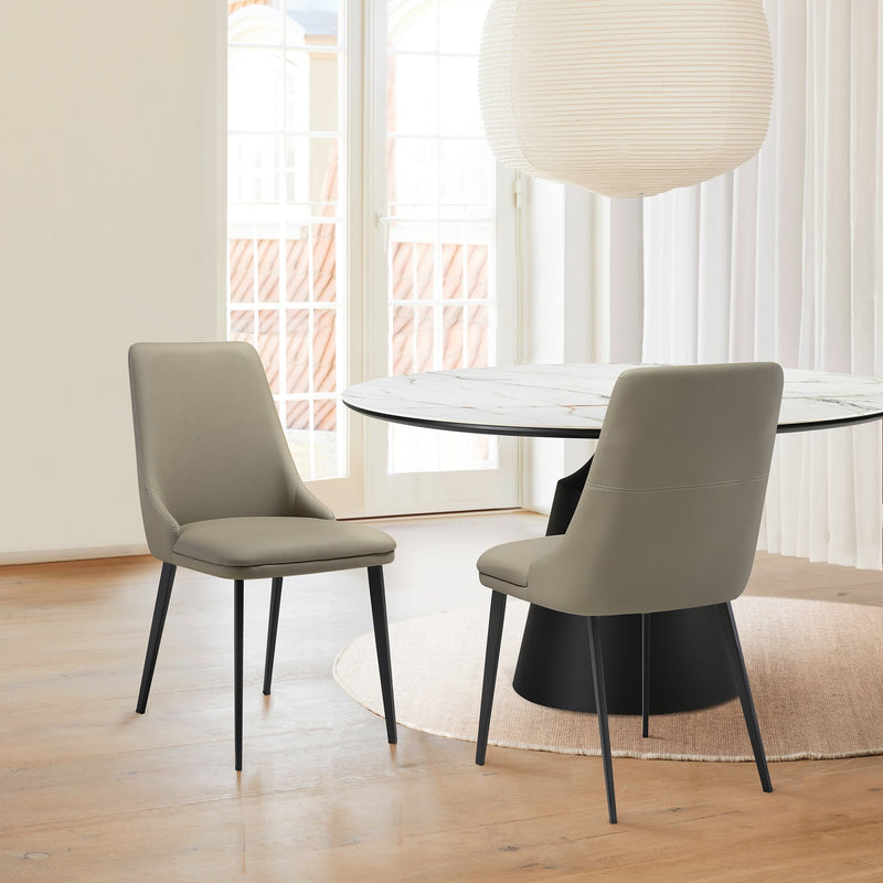Genesis Upholstered Dining Chair in Taupe Gray Faux Leather with Black Metal Legs - Set of 2 - Furniture City (CA)l