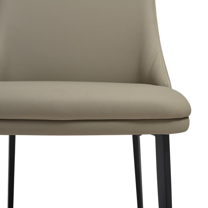 Genesis Upholstered Dining Chair in Taupe Gray Faux Leather with Black Metal Legs - Set of 2