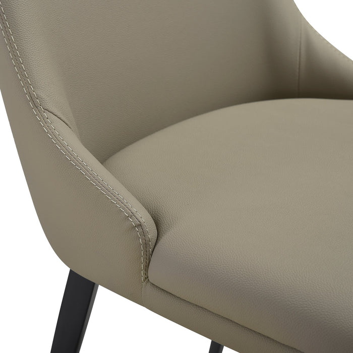 Genesis Upholstered Dining Chair in Taupe Gray Faux Leather with Black Metal Legs - Set of 2