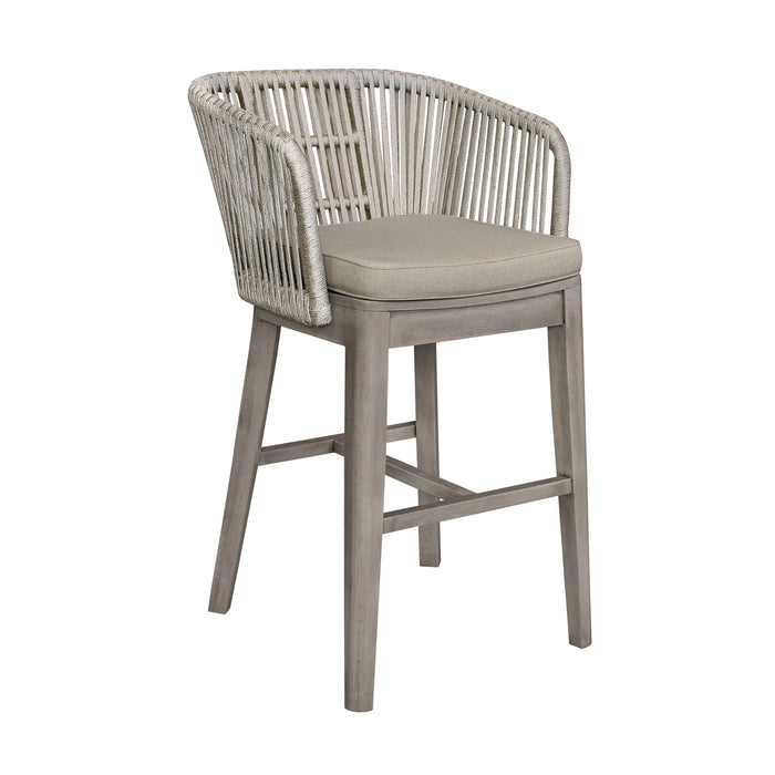 Garnet Outdoor Patio Bar Stool in Gray Acacia Wood and Rope