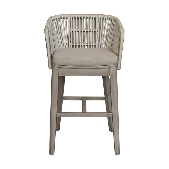 Garnet Outdoor Patio Bar Stool in Gray Acacia Wood and Rope