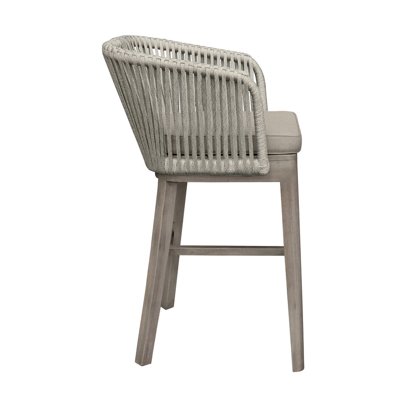 Garnet Outdoor Patio Bar Stool in Gray Acacia Wood and Rope - Furniture City (CA)l