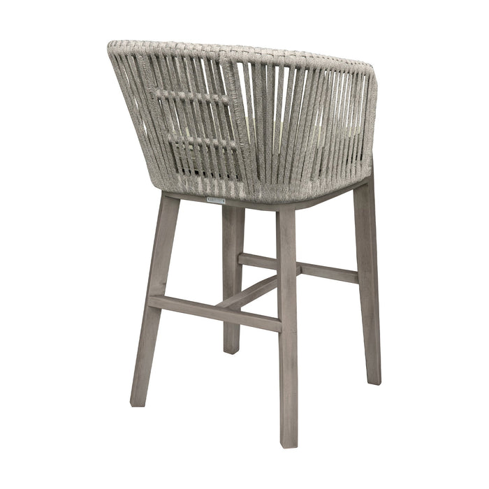 Garnet Outdoor Patio Bar Stool in Gray Acacia Wood and Rope