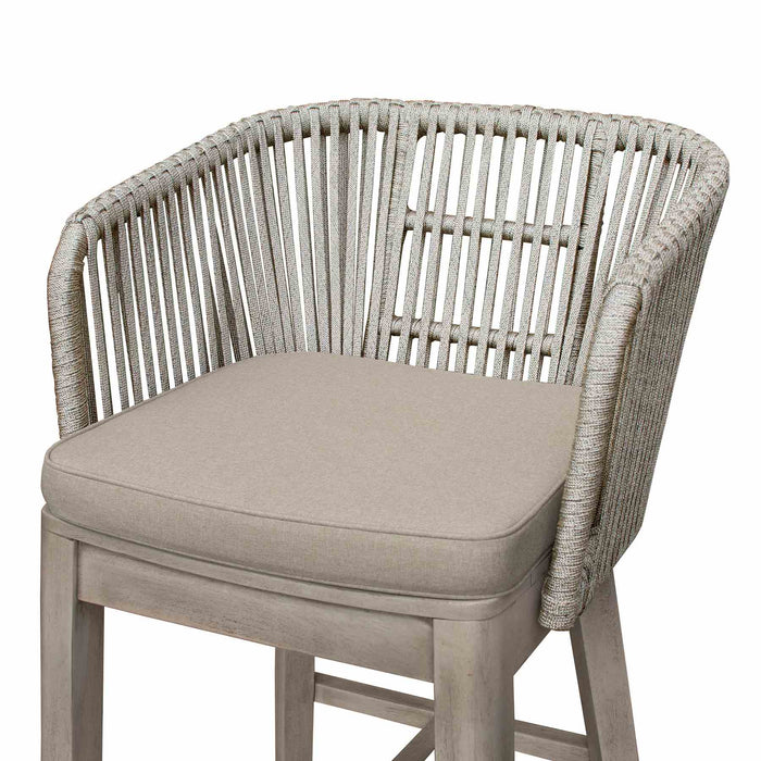 Garnet Outdoor Patio Bar Stool in Gray Acacia Wood and Rope