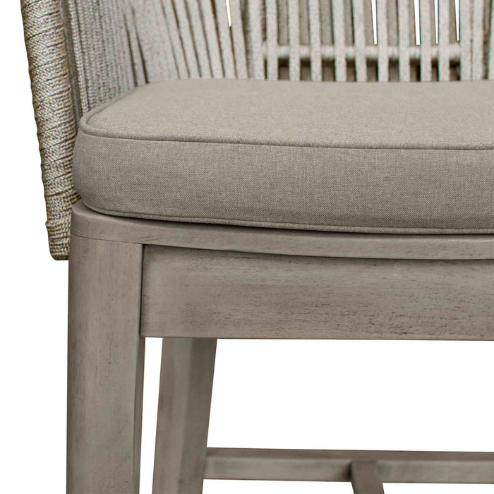 Garnet Outdoor Patio Bar Stool in Gray Acacia Wood and Rope