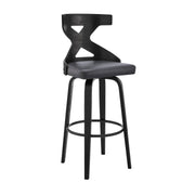 Gayle 26" Swivel Cross Back Gray Faux Leather and Black Wood Bar Stool - Furniture City (CA)l