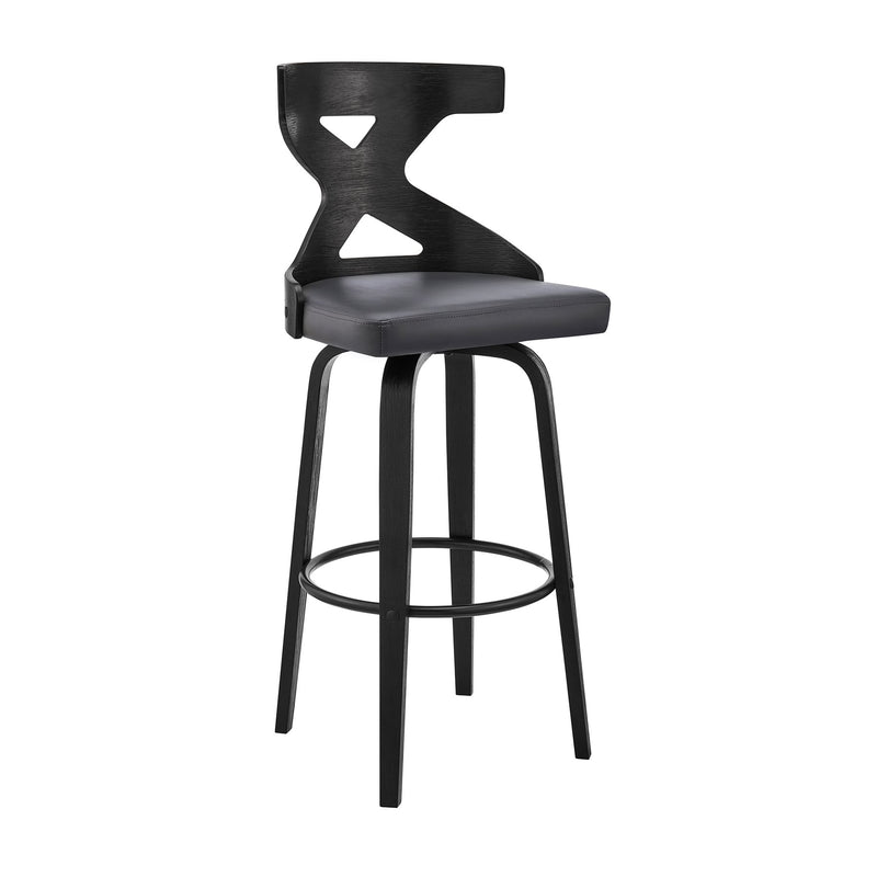 Gayle 26" Swivel Cross Back Gray Faux Leather and Black Wood Bar Stool - Furniture City (CA)l