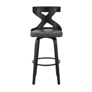 Gayle 26" Swivel Cross Back Gray Faux Leather and Black Wood Bar Stool - Furniture City (CA)l