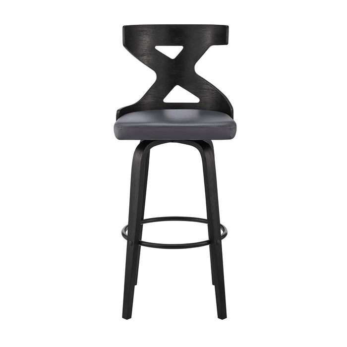 Gayle 26" Swivel Cross Back Gray Faux Leather and Black Wood Bar Stool