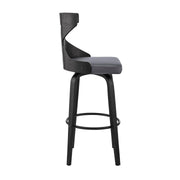 Gayle 26" Swivel Cross Back Gray Faux Leather and Black Wood Bar Stool - Furniture City (CA)l