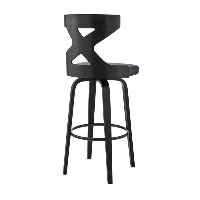 Gayle 26" Swivel Cross Back Gray Faux Leather and Black Wood Bar Stool
