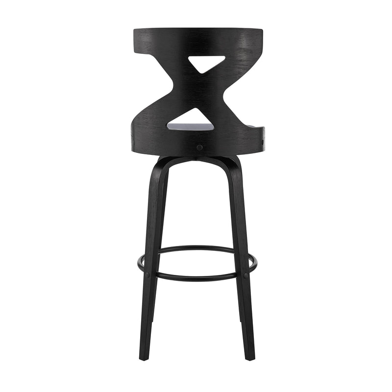 Gayle 26" Swivel Cross Back Gray Faux Leather and Black Wood Bar Stool - Furniture City (CA)l