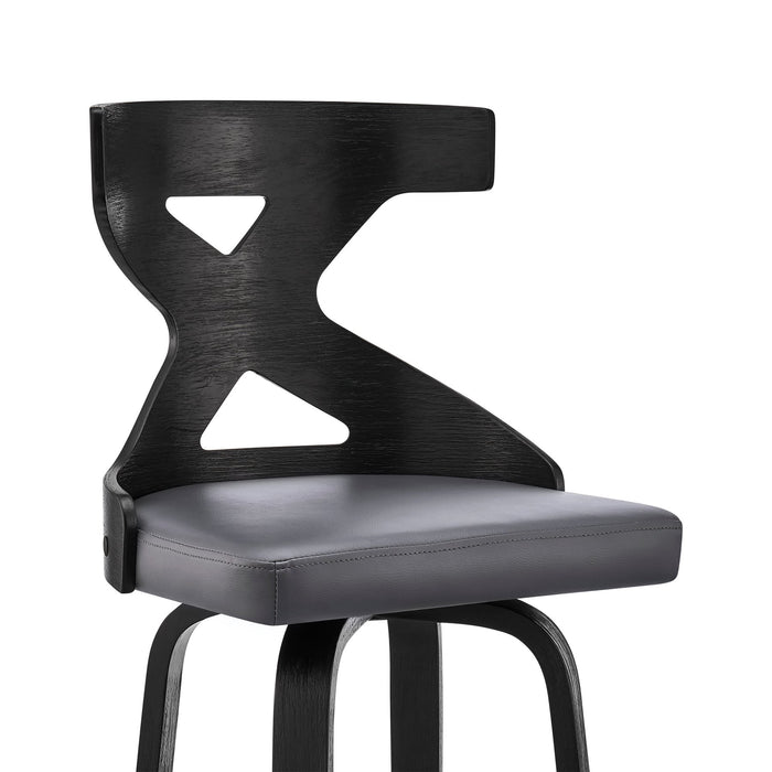 Gayle 26" Swivel Cross Back Gray Faux Leather and Black Wood Bar Stool