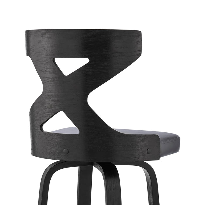 Gayle 26" Swivel Cross Back Gray Faux Leather and Black Wood Bar Stool