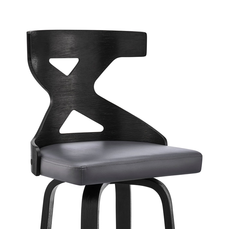 Gayle 30" Swivel Cross Back Gray Faux Leather and Black Wood Bar Stool - Furniture City (CA)l