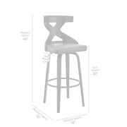 Gayle 30" Swivel Cross Back Gray Faux Leather and Black Wood Bar Stool - Furniture City (CA)l
