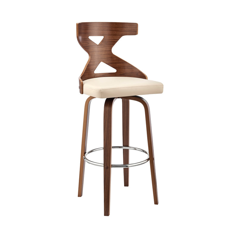 Gayle 26" Swivel Cross Back Cream Faux Leather and Walnut Wood Bar Stool - Furniture City (CA)l