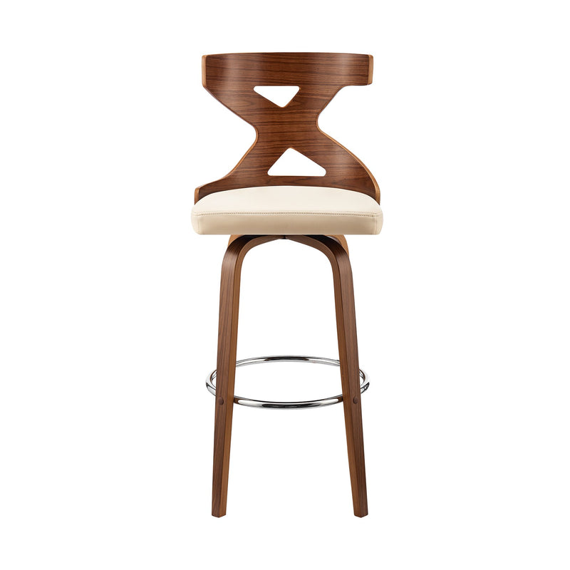 Gayle 26" Swivel Cross Back Cream Faux Leather and Walnut Wood Bar Stool - Furniture City (CA)l