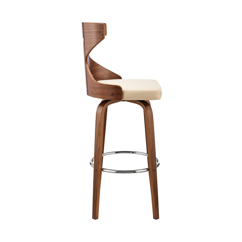 Gayle 26" Swivel Cross Back Cream Faux Leather and Walnut Wood Bar Stool - Furniture City (CA)l