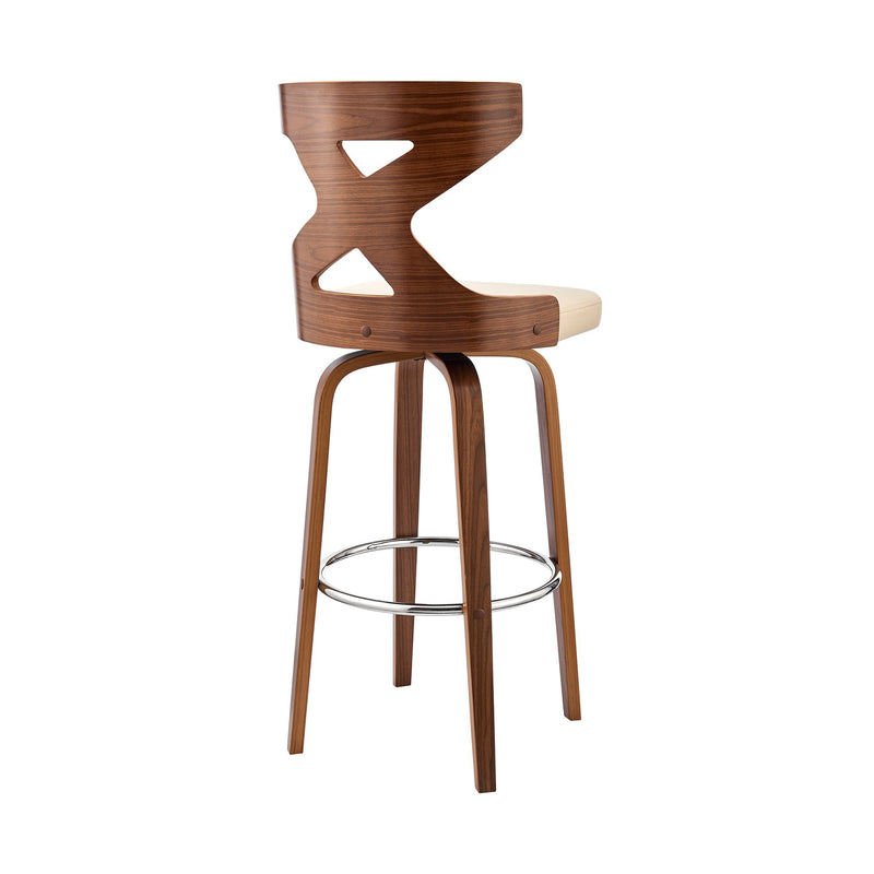 Gayle 26" Swivel Cross Back Cream Faux Leather and Walnut Wood Bar Stool - Furniture City (CA)l