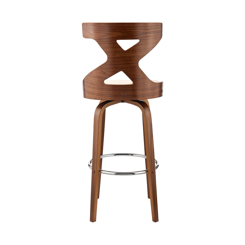 Gayle 26" Swivel Cross Back Cream Faux Leather and Walnut Wood Bar Stool - Furniture City (CA)l