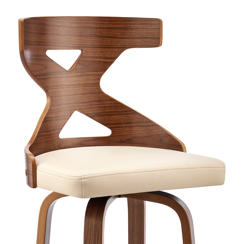 Gayle 26" Swivel Cross Back Cream Faux Leather and Walnut Wood Bar Stool - Furniture City (CA)l