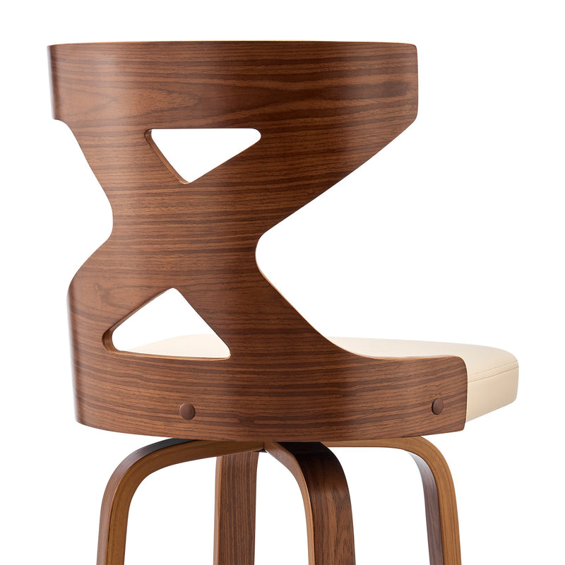 Gayle 26" Swivel Cross Back Cream Faux Leather and Walnut Wood Bar Stool - Furniture City (CA)l