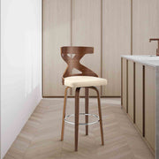 Gayle 26" Swivel Cross Back Cream Faux Leather and Walnut Wood Bar Stool - Furniture City (CA)l