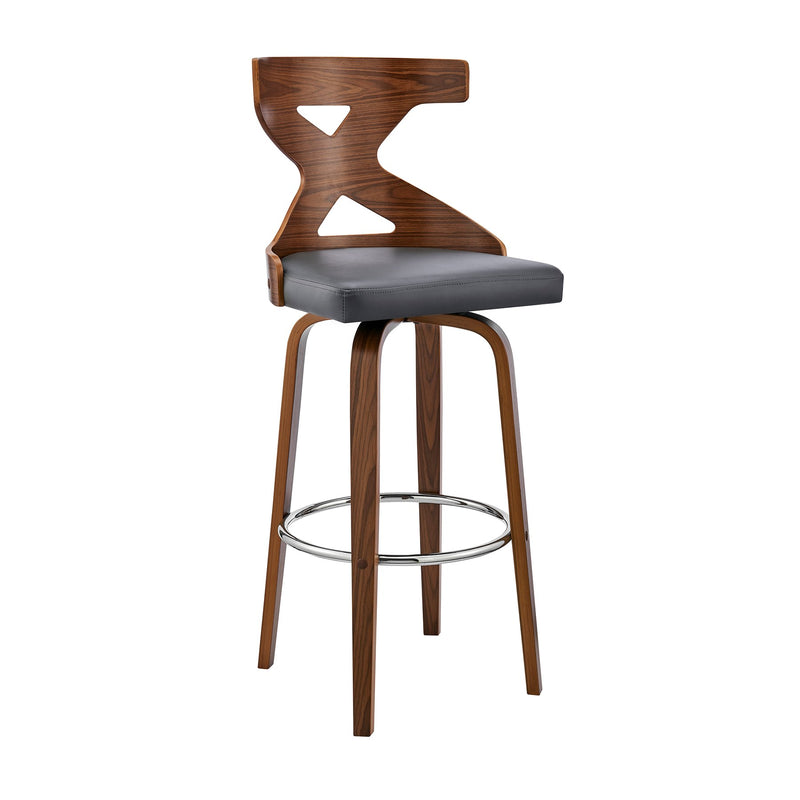 Gayle 26" Swivel Cross Back Gray Faux Leather and Walnut Wood Bar Stool - Furniture City (CA)l