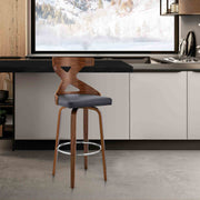 Gayle 26" Swivel Cross Back Gray Faux Leather and Walnut Wood Bar Stool - Furniture City (CA)l