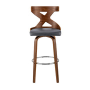 Gayle 26" Swivel Cross Back Gray Faux Leather and Walnut Wood Bar Stool - Furniture City (CA)l