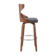 Gayle 26" Swivel Cross Back Gray Faux Leather and Walnut Wood Bar Stool - Furniture City (CA)l