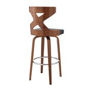 Gayle 26" Swivel Cross Back Gray Faux Leather and Walnut Wood Bar Stool - Furniture City (CA)l