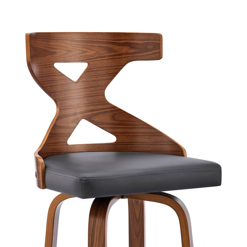 Gayle 26" Swivel Cross Back Gray Faux Leather and Walnut Wood Bar Stool - Furniture City (CA)l